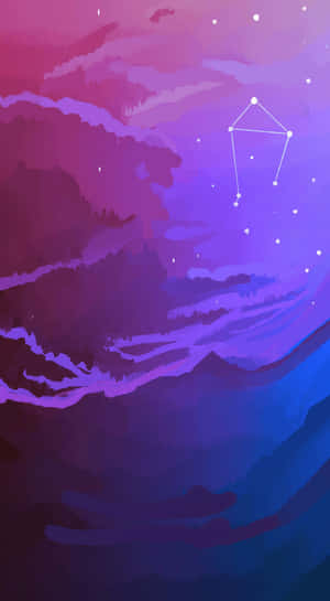 在星空夜空下，帶有可見星座的紫色和藍色山脈。 — 深紫色美學 GIF 壁紙