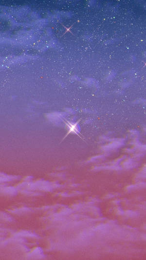 粉彩粉紅色和紫色的天空，充滿閃爍的星星和柔軟的雲朵。
