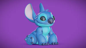 藍色外星角色 Stitch 坐在紫色背景上微笑