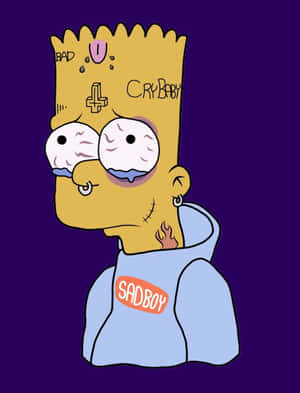 Bart Simpson 身上有紋身和穿環，穿著 'SADBOY' 連帽衫。 — 手機 壁紙