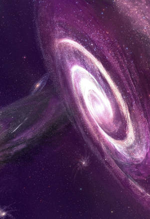 一個發光的紫色螺旋星系，帶有明亮的星星。