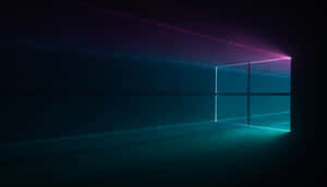 在黑暗房間中帶有霓虹光束的發光Windows標誌。