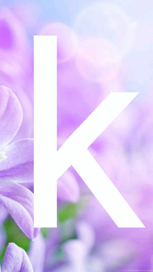 白色字母k在模糊的薰衣草花和天空上