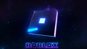 Roblox 標誌立方體漂浮在太空中，帶有發光的霓虹邊緣和文字。 — 深紫色美學 GIF 壁紙