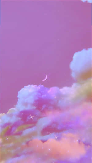 夢幻天空中的粉彩雲朵，伴隨著新月和閃爍的星星。 — 深紫色美學 GIF 壁紙
