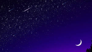 有星星流星和新月的夜空 — 淺紫色動態圖片 壁紙