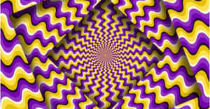 紫色和黃色波浪在中心匯聚的催眠螺旋圖案。
