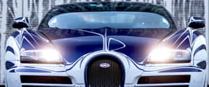 藍白色Bugatti跑車，帶有發光頭燈。 — 布加迪 壁紙