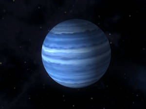 一顆在深空中、遙遠星群間的藍色氣體巨星，帶有旋轉的雲層。 — 行星 壁紙