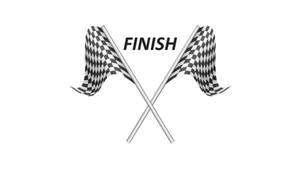 兩面交叉的格仔賽車旗，中間有finish字樣。