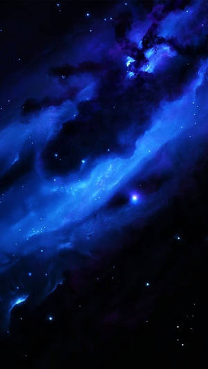深空中帶有發光星星的鮮豔藍色和紫色星雲。
