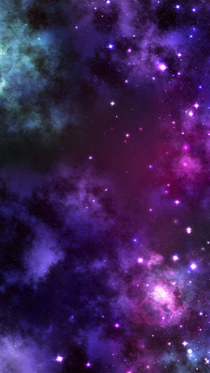 在深空中閃爍著星星的充滿活力的紫色、粉紅色和藍綠色宇宙星雲。
