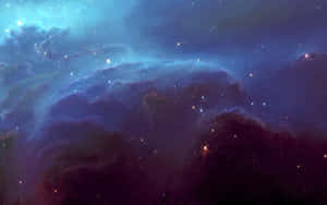充滿活力的宇宙星雲，在深藍色和紫色的太空中閃耀著星星。