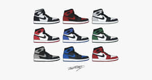 九對不同配色的 Air Jordan 1 運動鞋以網格顯示。