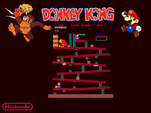 復古 Donkey Kong 遊戲畫面，瑪利歐攀爬梯子從猿手中拯救寶琳。 — 街機 壁紙