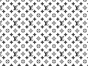 白色背景上的黑色 Louis Vuitton 字母組合和花卉圖案。 — 路易威登 壁紙