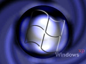 Windows XP標誌在藍色旋轉漩渦中發光
