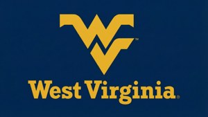 藍色背景上的黃色西維珍尼亞大學標誌