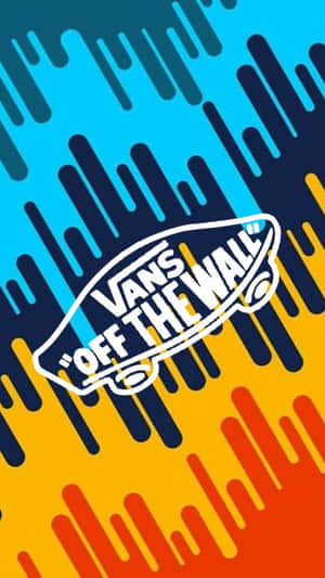 Vans Off The Wall 標誌在彩色抽象滴落背景上。