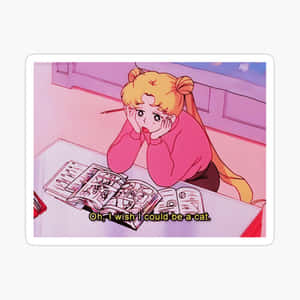 書桌前希望變成貓的動漫女孩