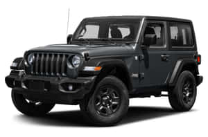 啞光黑色Jeep Wrangler SUV 攝影棚拍攝，堅固設計，輪胎可見