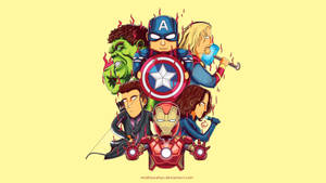 Chibi復仇者聯盟團隊，包括Hulk、Thor、Captain America、Iron Man、Black Widow、Hawkeye和Scarlet Witch。