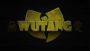 金色Wutang Clan標誌帶有中文字在黑色背景上。