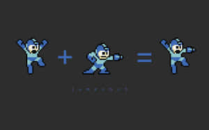 像素藝術數學方程式將兩個 Mega Man 姿勢結合成一個跳投姿勢。