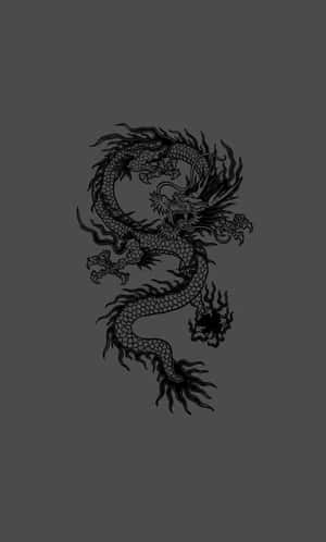 在灰色背景上帶有火焰細節的風格化黑色龍插圖。 — Galaxy Tab A11 壁紙