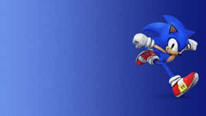 Sonic the Hedgehog 在藍色背景上奔跑。