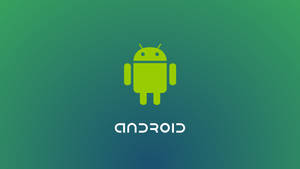 Android機械人標誌在綠色漸變背景上，附有android文字