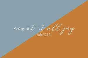 簡約風格的牆紙，採用對角藍色與陶土色背景，並附有引文 count it all joy James 1:2。 — 聖經經文 壁紙