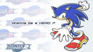 Sonic the Hedgehog在遊戲標誌背景上擺出英雄姿勢 — 超音鼠 壁紙