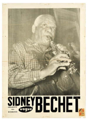 Sidney Bechet在復古Vogue爵士海報上演奏單簧管。