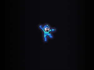 在黑暗背景中發光的像素化Mega Man