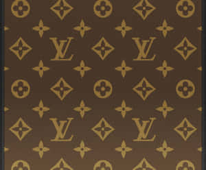 棕色 Louis Vuitton 老花皮革圖案，帶有金色標誌和花卉圖案。
