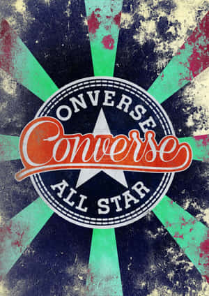 Converse All Star 標誌，帶有磨損的復古設計和色彩繽紛的放射狀背景。