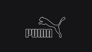 Puma品牌標誌，帶有跳躍貓剪影，黑色背景