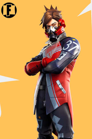 Fortnite角色 紅色藍色裝備 雙手交叉 黃色背景 — 要塞英雄 大逃殺 壁紙