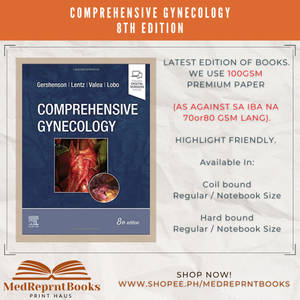 Comprehensive Gynecology 第8版教科書的廣告，包含紙張質量和裝訂選項。