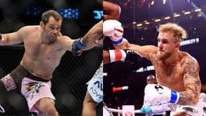 兩名MMA拳手在八角籠內於場館燈光下互相出拳。