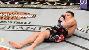 筋疲力竭的MMA拳手在比賽後於八角籠地墊上休息。
