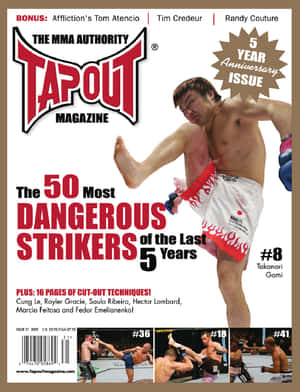 MMA戰士在Tapout雜誌封面上執行高踢，帶有粗體紅色文字。 — 動漫打鬥 壁紙