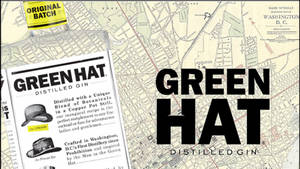 Green Hat Distilled Gin 廣告在復古華盛頓特區地圖背景上。