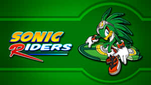 Sonic Riders 遊戲標誌，帶有綠色刺蝟角色在懸浮滑板上。 — 美國鷹 壁紙
