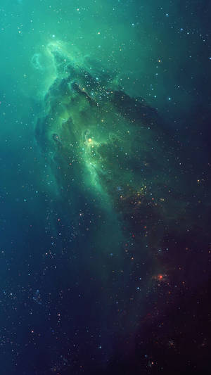 在浩瀚太空中充滿星星的發光綠色星雲。