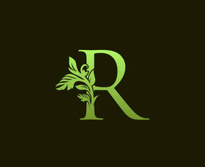 深棕色背景上帶有葉狀藤蔓的綠色字母R — 綠色動態圖 壁紙