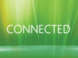 在綠色漸變背景上發光的白色文字「connected」及光線。