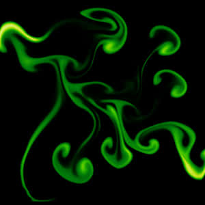 霓虹綠色液體漩渦在黑色背景上流動