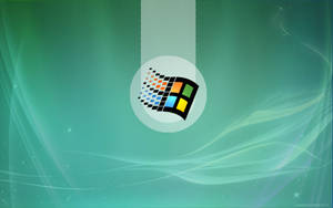 Windows 標誌帶有像素化動態效果，位於藍綠色漸變背景上。